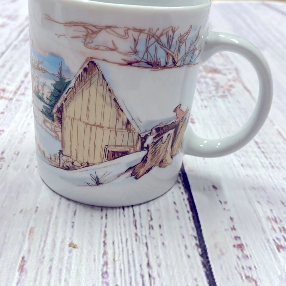 Vintage cabin in the snowy woods coffee mug